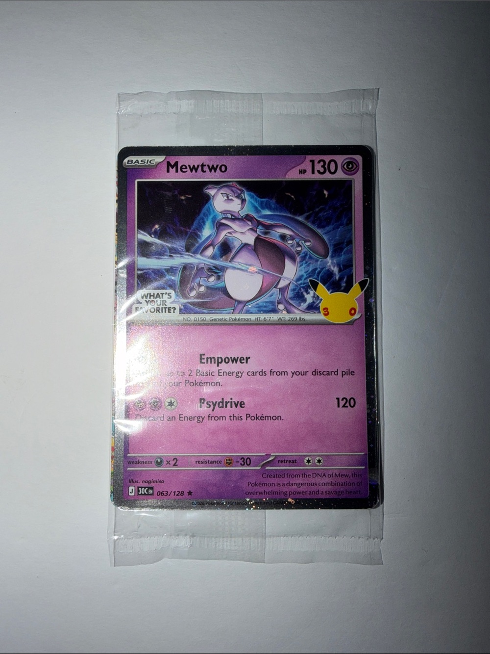 Pokémon TCG 30th Celebration Mewtwo Promo Card 063/128 – Sealed